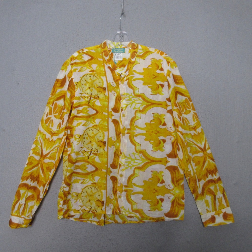 Antica Sartoria Top S Yellow Baroque Button Cotton Boho Vibrant Coastal Resort